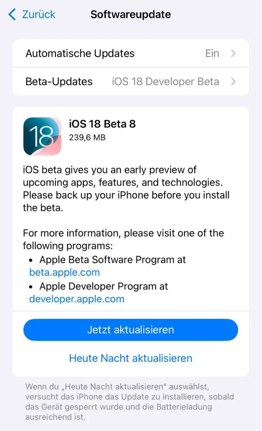 岗巴苹果手机维修分享苹果 iOS / iPadOS 18 开发者预览版 Beta 8 发布 